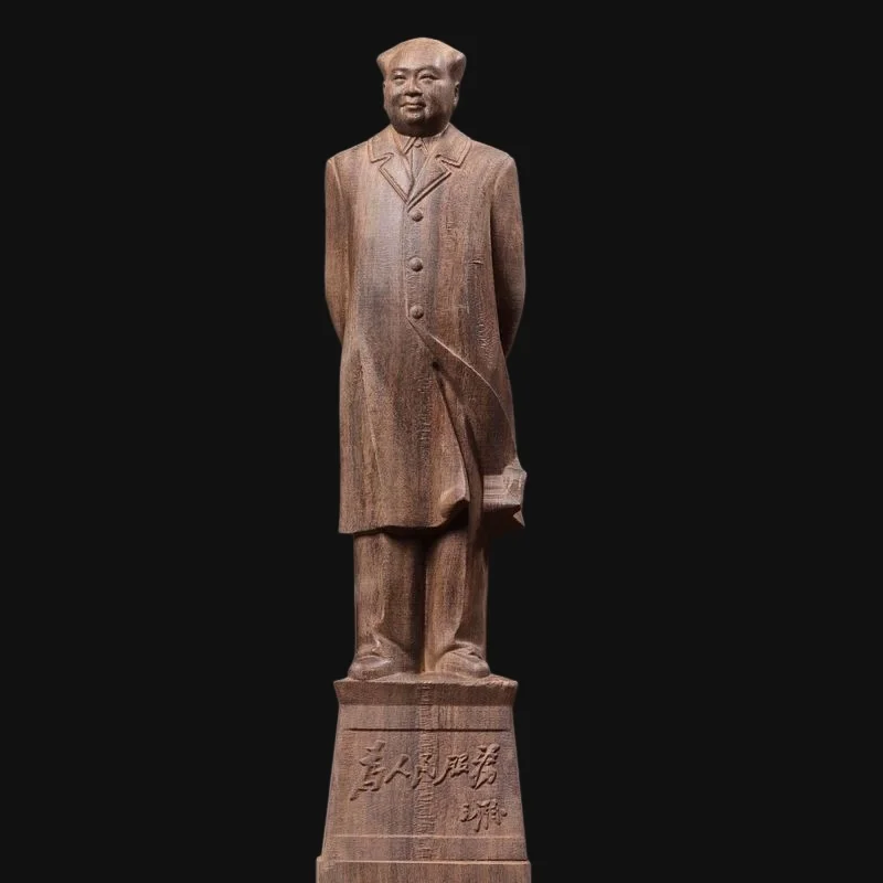Hand-Carved Wooden Chairman Mao Statue - 5.9