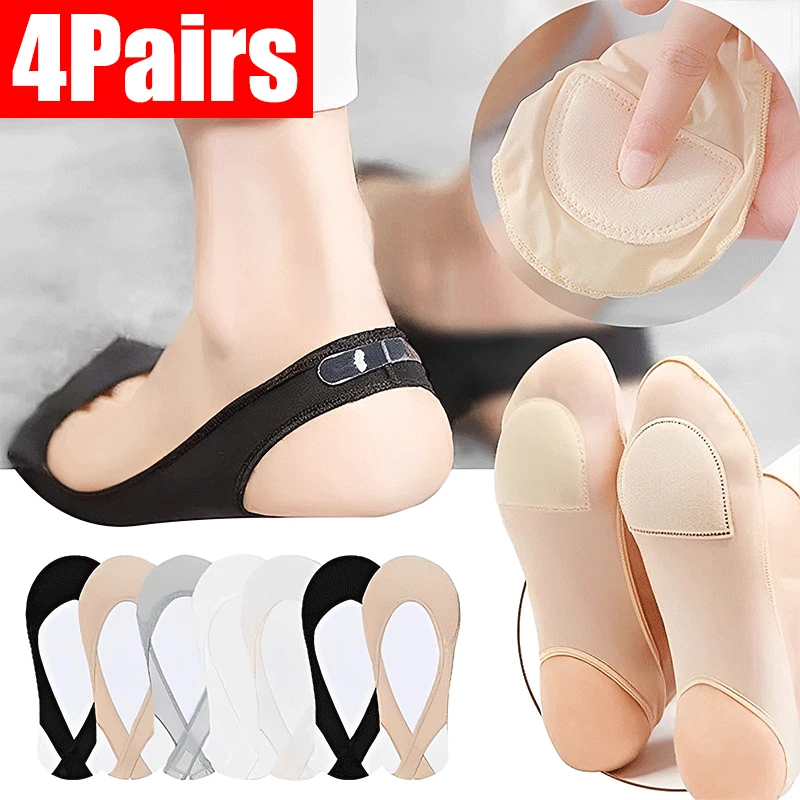 1/4pairs Ultra-Thin Invisible Boat Socks Women Summer Non-Slip Silicone Socks High Heels Shoes Ice Silk Thin Half-Palm Suspender