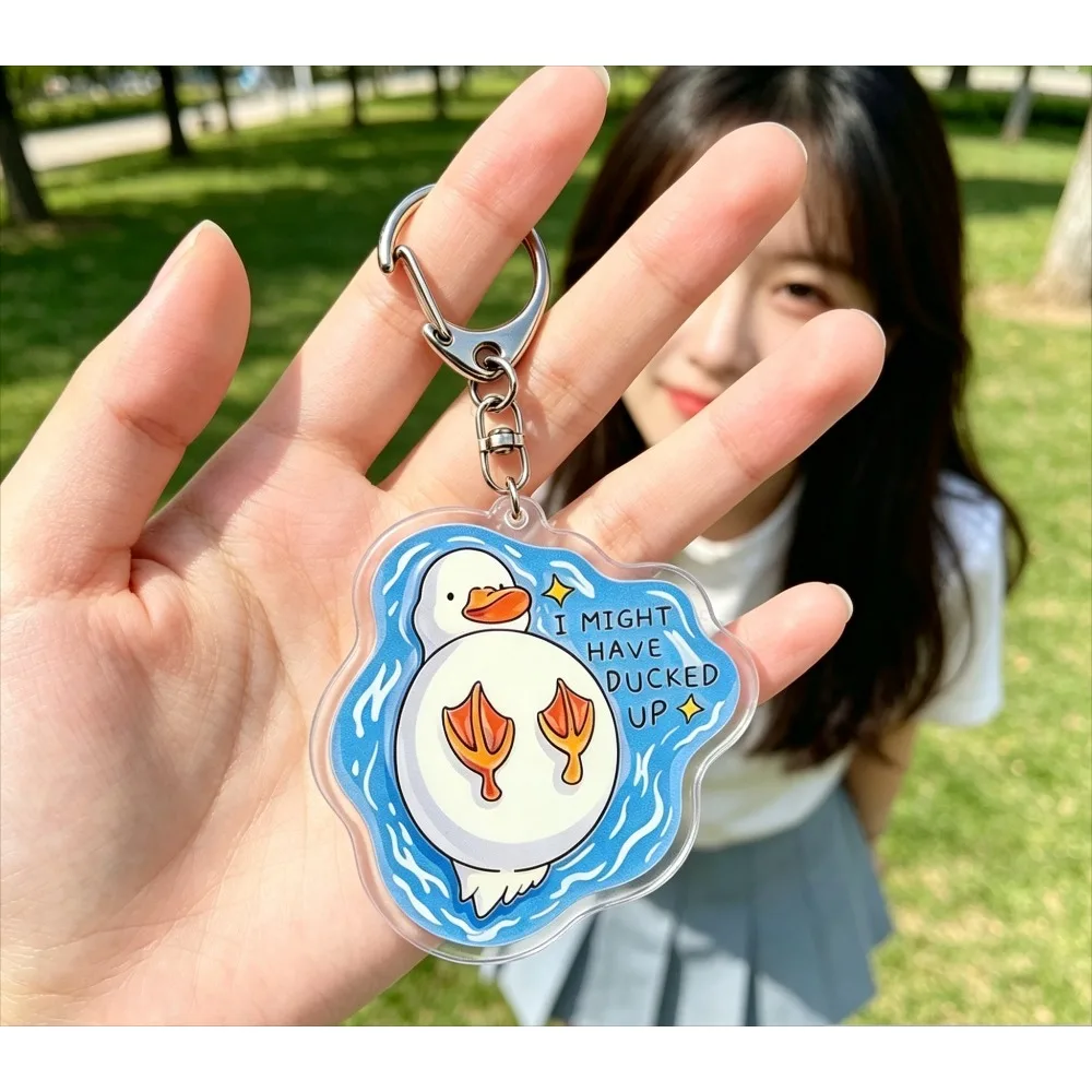 2D Flat “I Might Have Messed This Up” Acrylic Keychain, Cute Swimming Duck Pun Design, Car Key Charm, Fun Gift for Duck Lovers