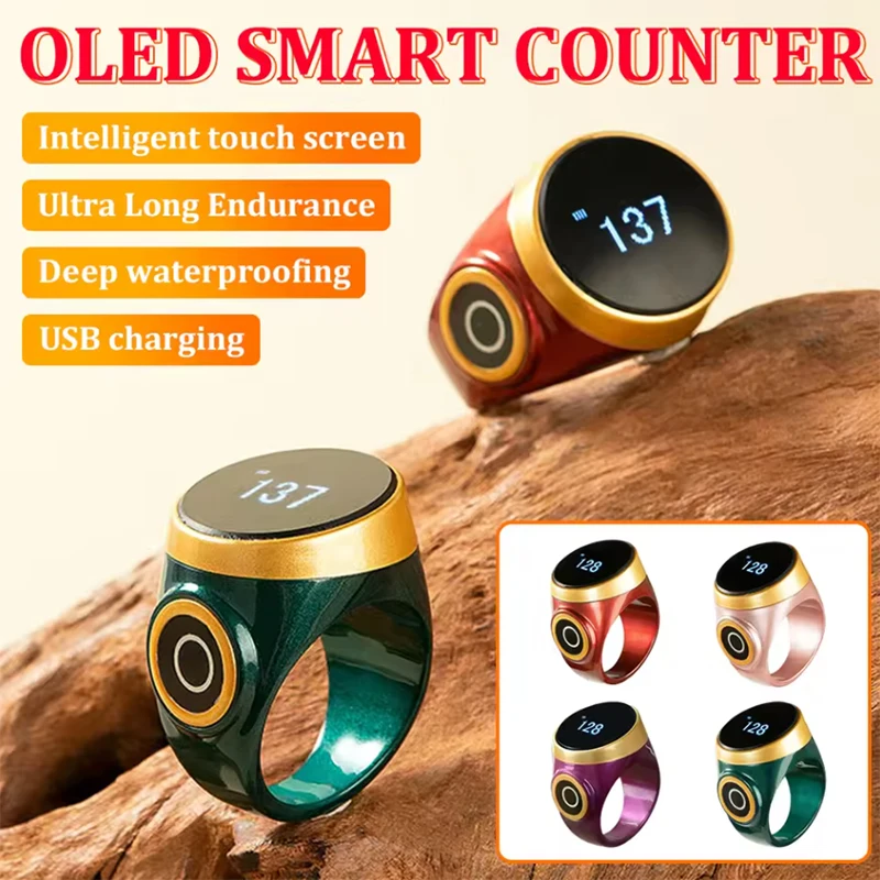 

Smart Waterproof Counter Ring for Muslims Zikr Digital Tasbeeh 5 Prayer Time Reminder High-end Smart Wearable Rings 9999 Steps