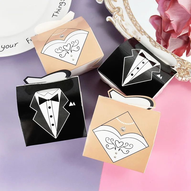 10pcs Bride And Groom Candy Box European Style Chocolate Cookie Paper Box Wedding Favor And Gift Sweet Bag Souvenirs Party Decor