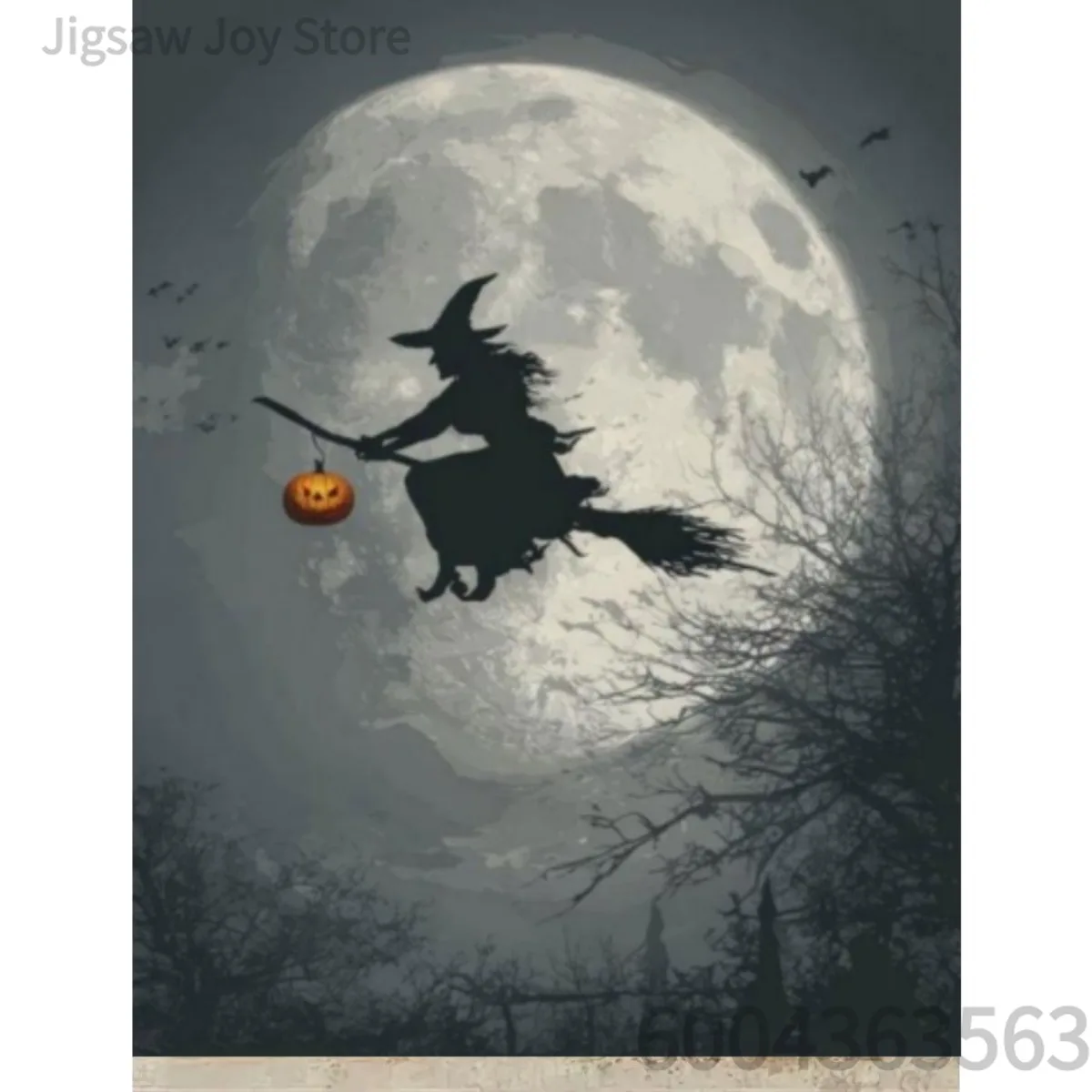 Dark Gothic Witch Jigsaw Puzzle, Haunted Castle Bat Moon Artwork, 500/1000/1200/2000P Paper Puzzle for Halloween Party Gift