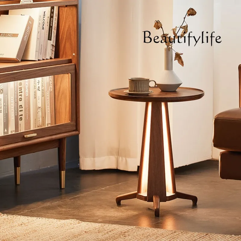 

Nordic solid wood sofa side few black walnut coffee table small size round bedside table small side table