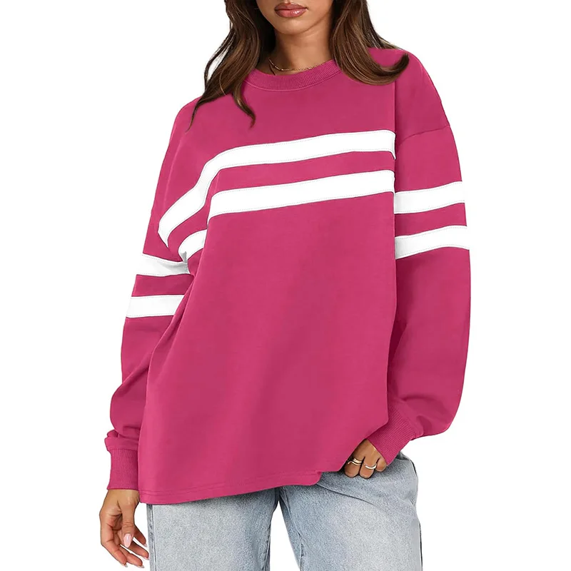 Women's New Oversized Casual Patchwork Striped Pullover Hoodie