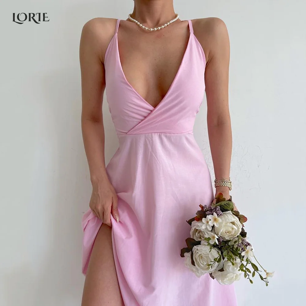 

LORIE Blush Pink Clubbing Dresses V-Neck Dubai Bow Mini Evening Gowns Spaghetti Straps Mono Celebrity Graduation Dress Fashion