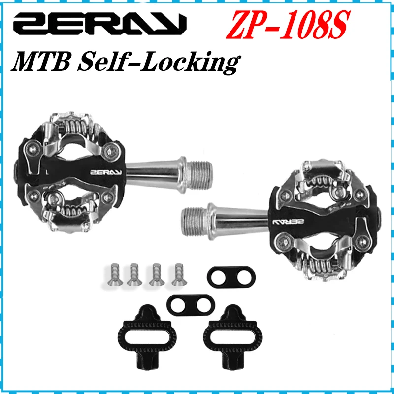 ZERAY ZP-108S Bike Pedals MTB Aluminum Self-locking with Clips Doubleside Clipless Pedal SPD Ultralight Bicycle Pedal ZP-108S