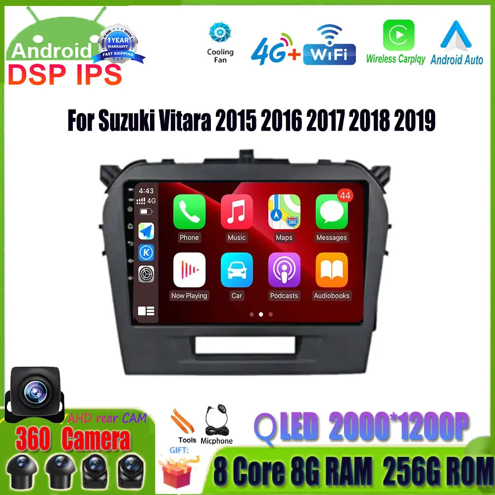 

For Suzuki Vitara 2015 2016 2017 2018 2019 Android 14 Car Radio Multimedia Player GPS Navigation Stereo BT WIFI DSP 360Camera