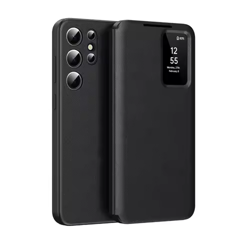 Flip Leather Windows Card Slot Holder Phone Case for Samsung Galaxy S25 S24 Ultra S23 S22 Plus A55 A56 Wallet Protective Cover