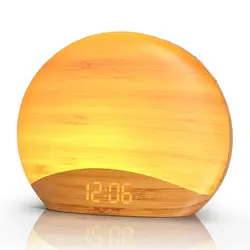 Natural Wood Grain Sound Machine Sunrise Alarm Clock,26 Nature Inspired Sleeping Sounds,0-100% Dimmable Clock,Night Light