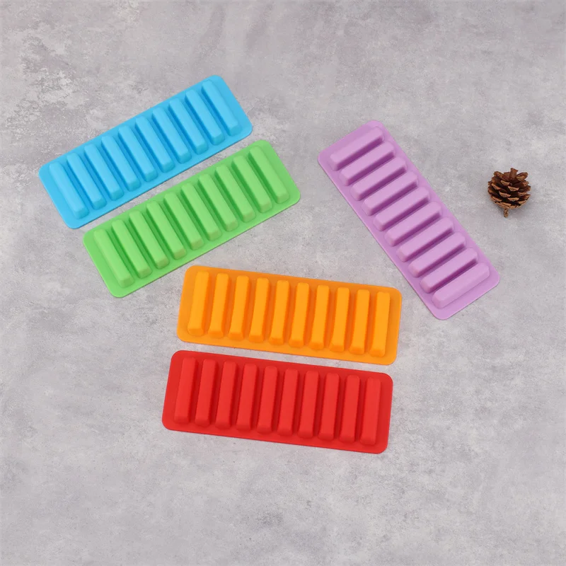 10 Grids Long Stick Ice Tray Non-Stick Easy Release Push Popsicle Out Cylinder Silicone Ice Cube Mould Tray Jelly Chocolate Mold