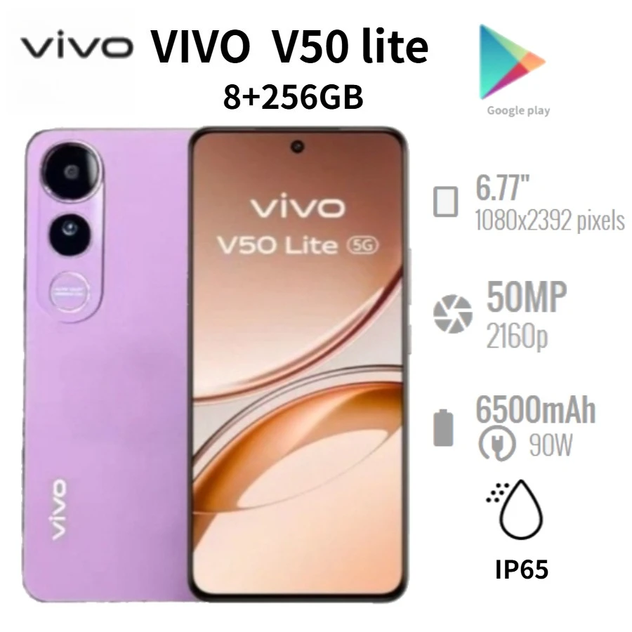 2026 New Vivo V50 Lite Global 5G Smartphone, IP65 Dust‑proof Water‑resistant, Large Storage, 50MP Dual Camera Unlocked Cell Phon