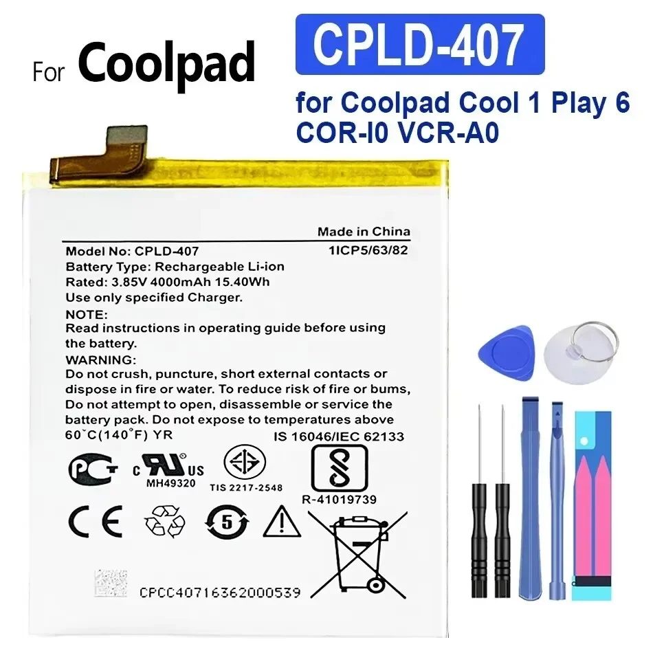 CPLD-407 Battery for Coolpad Cool 1 Play 6 COR-I0 VCR-A0 Replacement Batteria