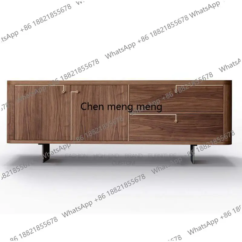 Italian black walnut side cabinet light luxury solid wood TV cabinet living room coffee table floor cabinet
