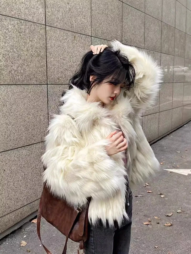 MiiiiX Fashion Soft Imitation Fox Fur Coat Loose Plush Thickened Short Cardigan Jacket Warm Outerwear New Winter Women's Clothes