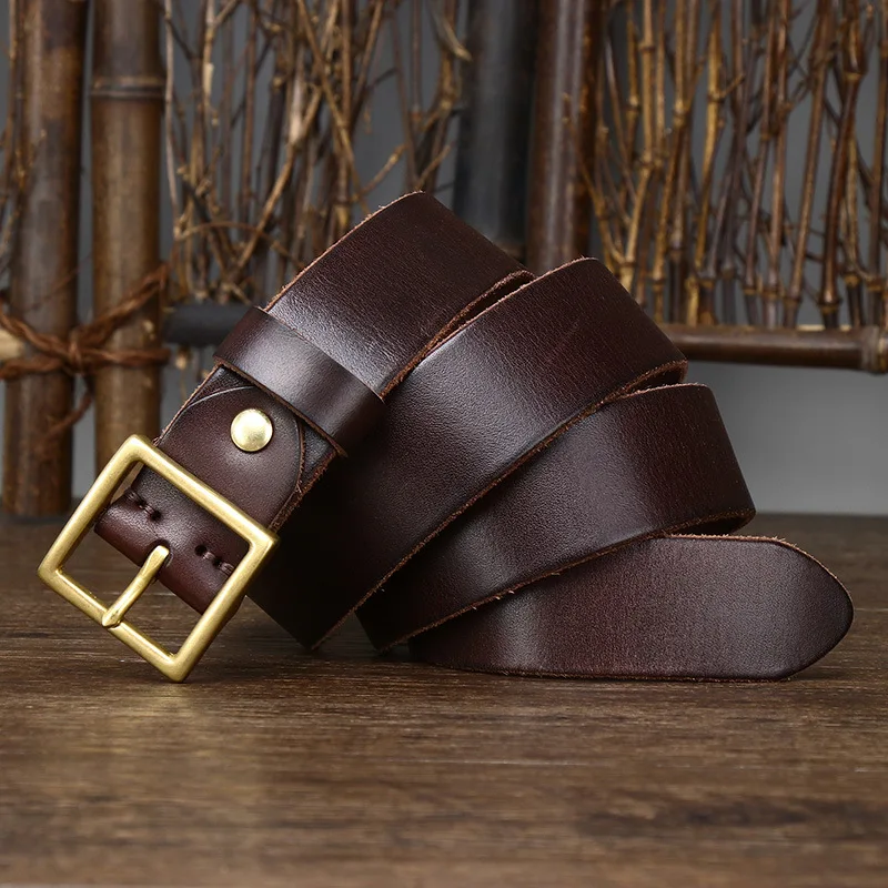 

3.3CM Retro Couple Style Needle Copper Buckle Belt,Genuine Leather Pure Cowhide Korean Version Versatile Men's and Women's Waist