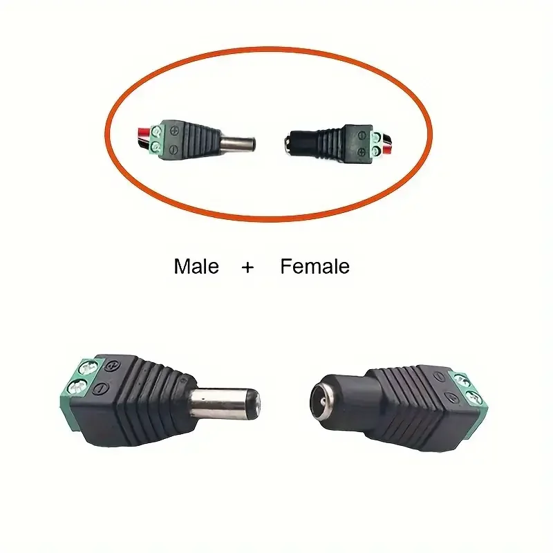 DC-Stecker-Buchse-Klemmen, 12 V, Stromanschluss, 2,1 mm x 5,5 mm, Stecker-Adapter für CCTV-Kameras, 5050, 3528, einfarbige LED-Strp