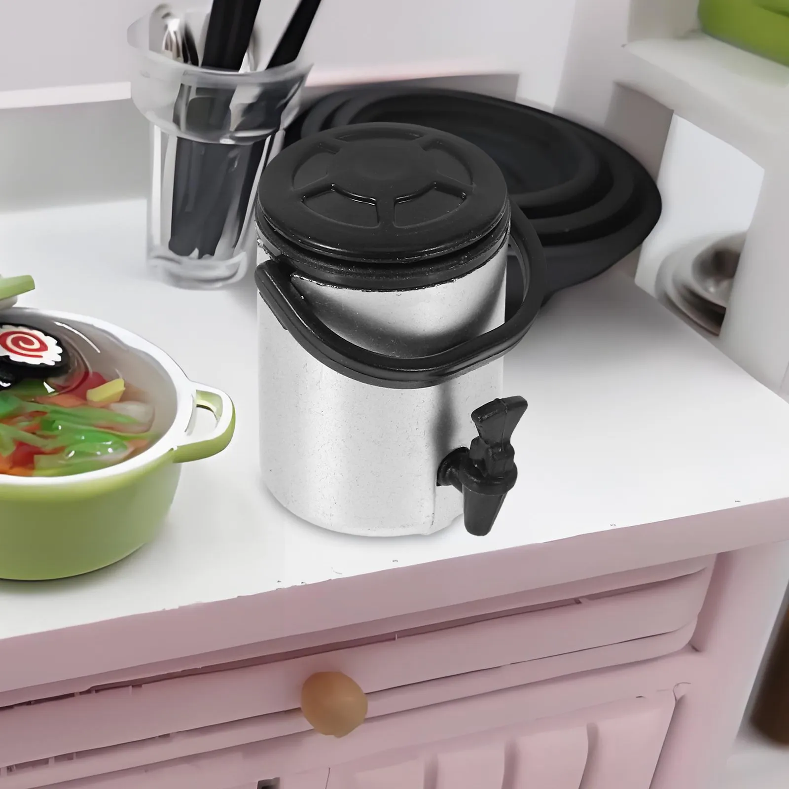 

2Pcs Miniature Milk Tea Barrel Set - Realistic Small Scale Kitchen Accessories for Dollhouse Decor and Micro Landscape Display