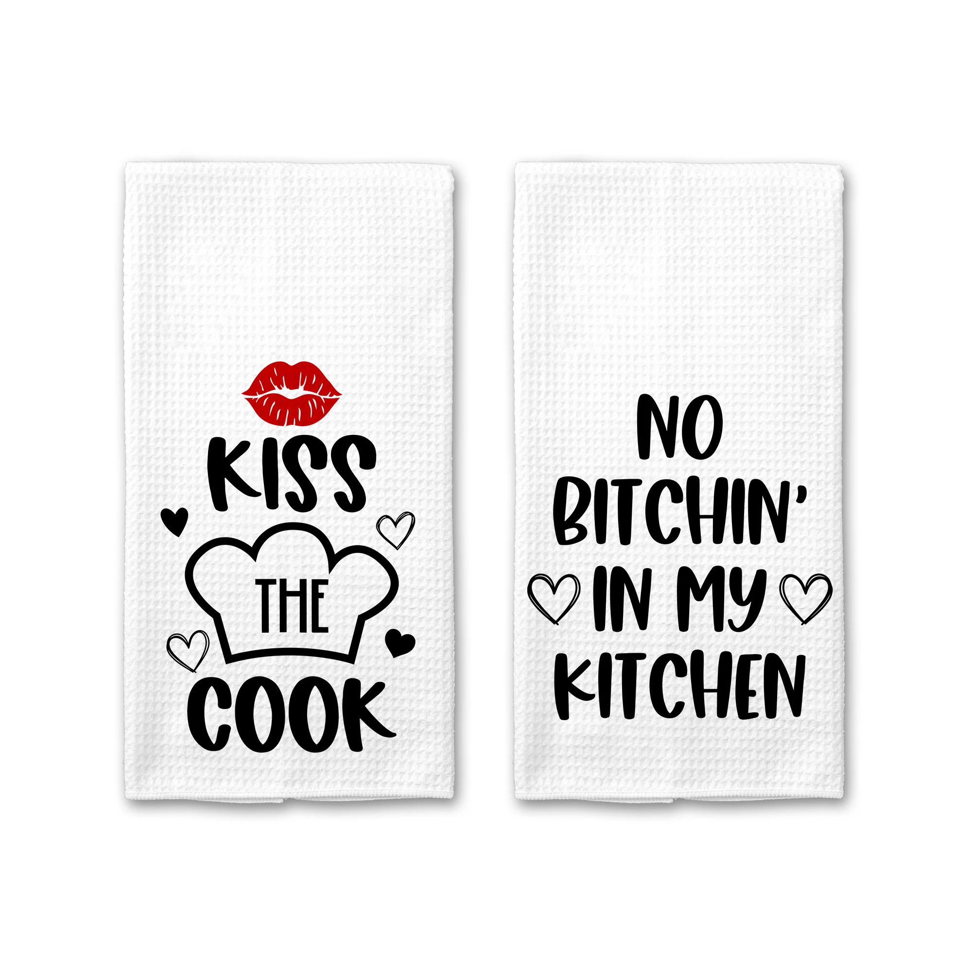 Sublimated Kitchen Towel Kiss the Cook Bon Appetite Special Microfiber Waffle Tea Towel (2pcs)