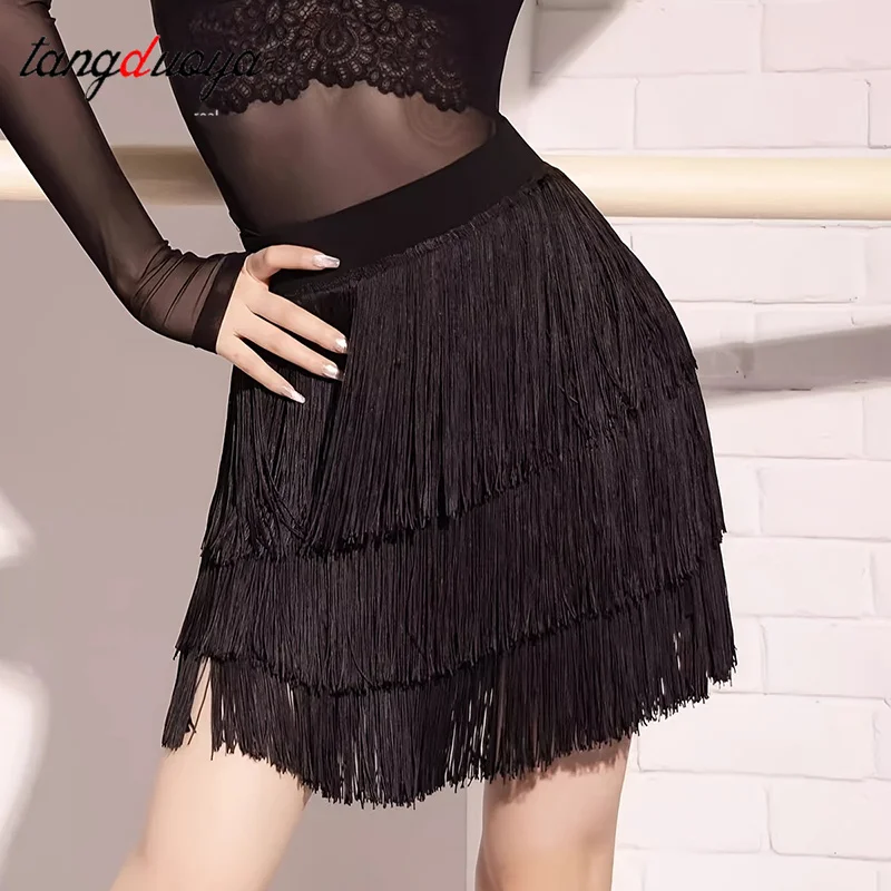 Tassel Latin Dance Hip Skirt Adult Practice Suit Latin Clothes Bottom Square Dance Wear Cha Samba Rumba Costumes