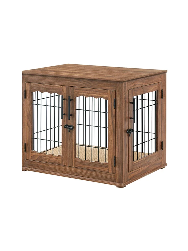 High-Grade Wooden Dog Cage Metal Stainless Steel Kennel Indoor Pet Cage Living Room Small Large