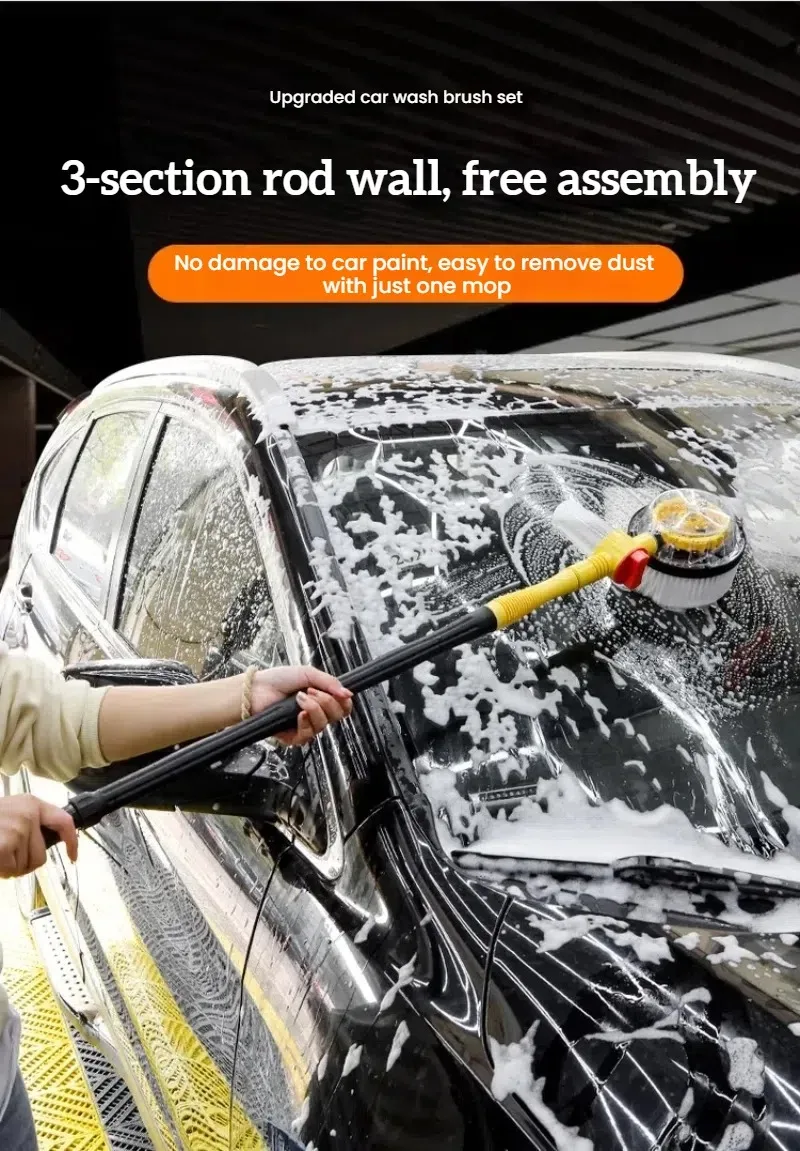 Auto‑Rotating Soaking Car Wash Brush Set, Multifunctional Chenille Mop Cleaning Kit for High Pressure Car Washer Accessory