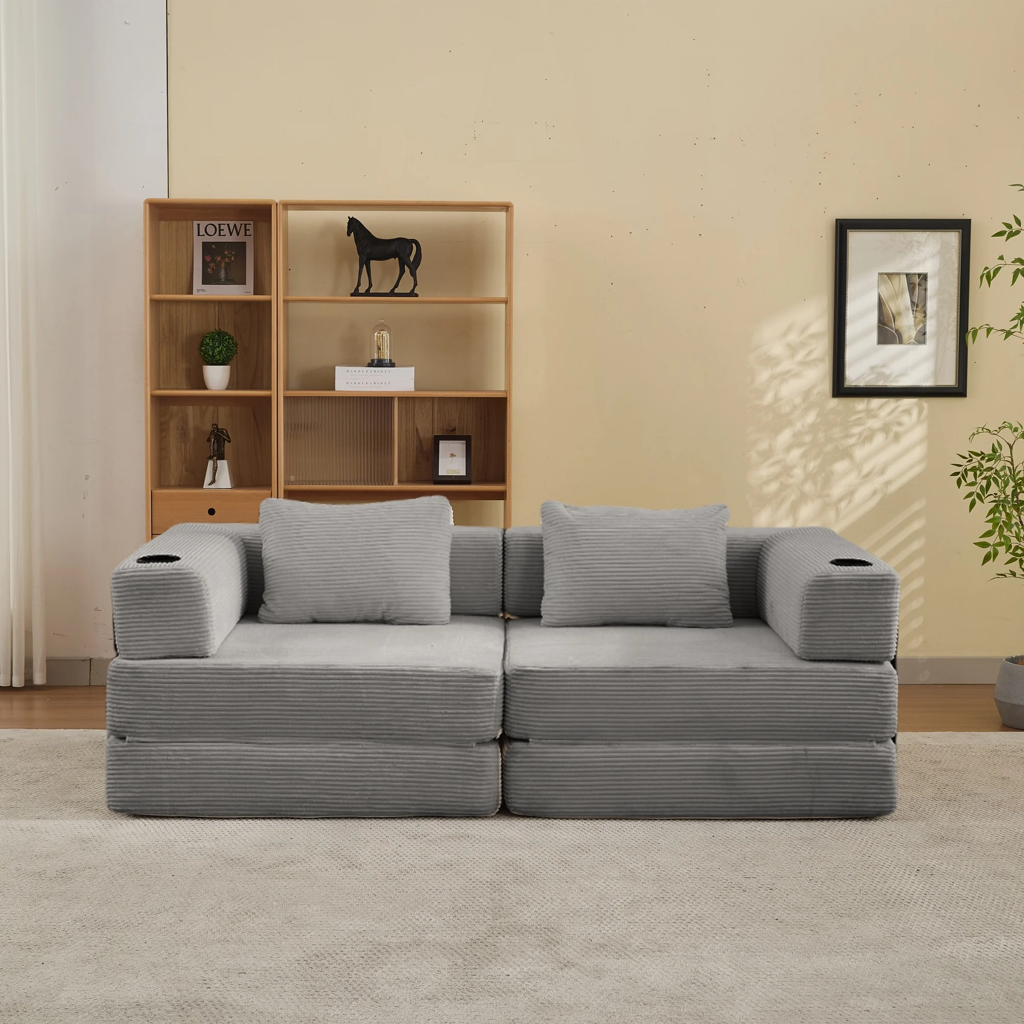2-Sitzer Cord-Ecksofa, Umwandelbares Cord-Bodensofa Ohne Montagebedarf, Modulares Schlafsofa Weiches Loveseat-Sofa für Wohnzimmer