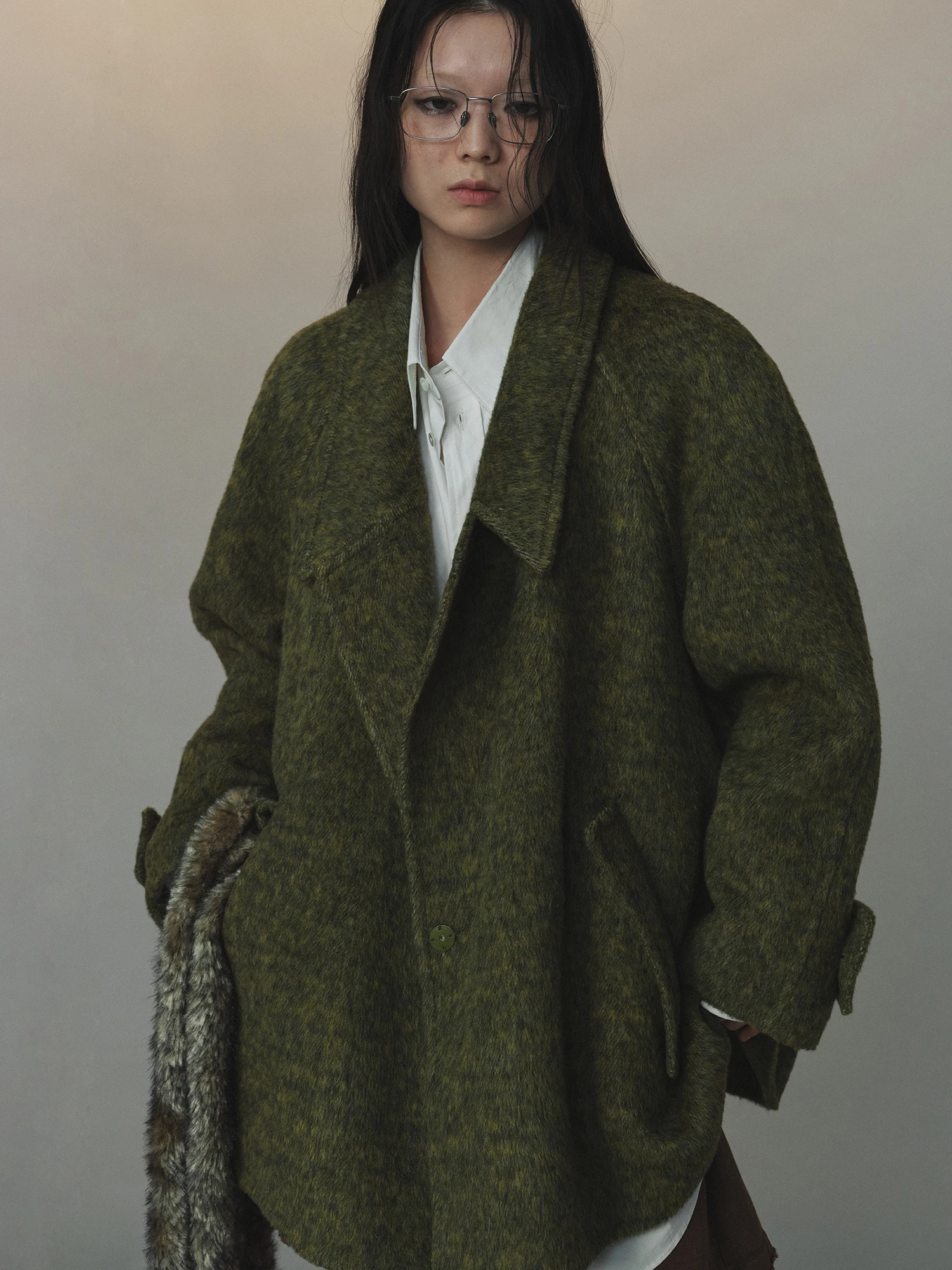 VERMO Double-Faced Woolen Coat Short Retro Mixed Color Rabbit Fur Silk Blend Street Style Women's Premium Fashion Outerwear