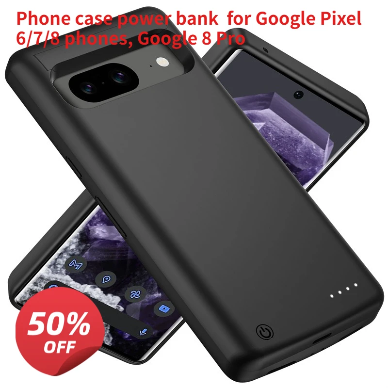 Phone Case Power Bank Compatible Back Clip Battery for Google Pixel 6/7/8 Phones, High-Capacity Charging Case for Google 8 Pro