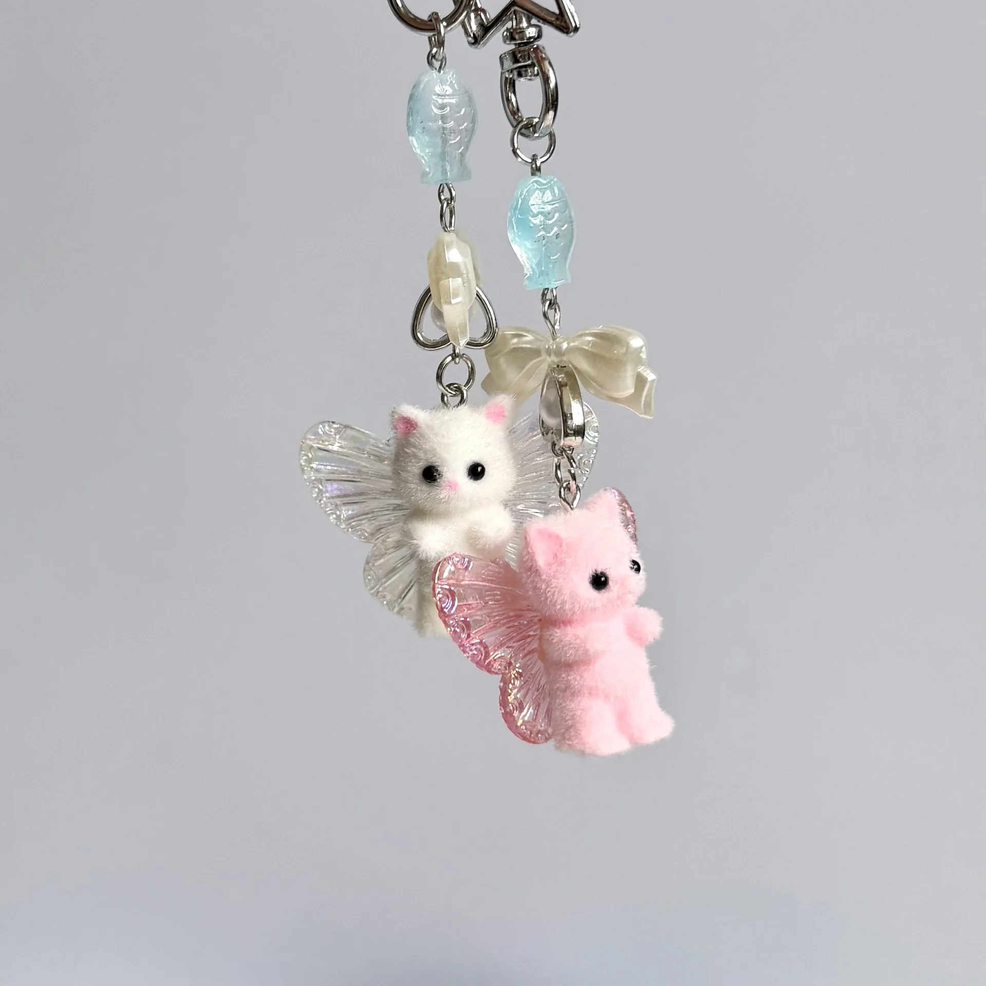 Cute Cat Keychain Sweet Y2K Girly Pink Butterfly Bag Hanging Ornament Star Decorative Key Chain for Backpack Purse Accessories