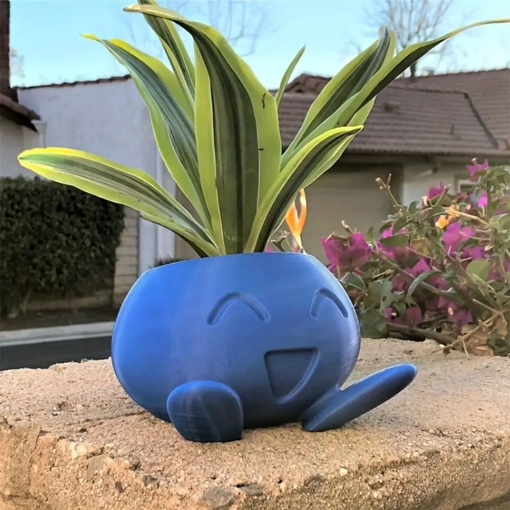 3D Plastic Plant Pot Blue Cartoon Smiling Flower Pot Succulent Flowerpot Home Decoration