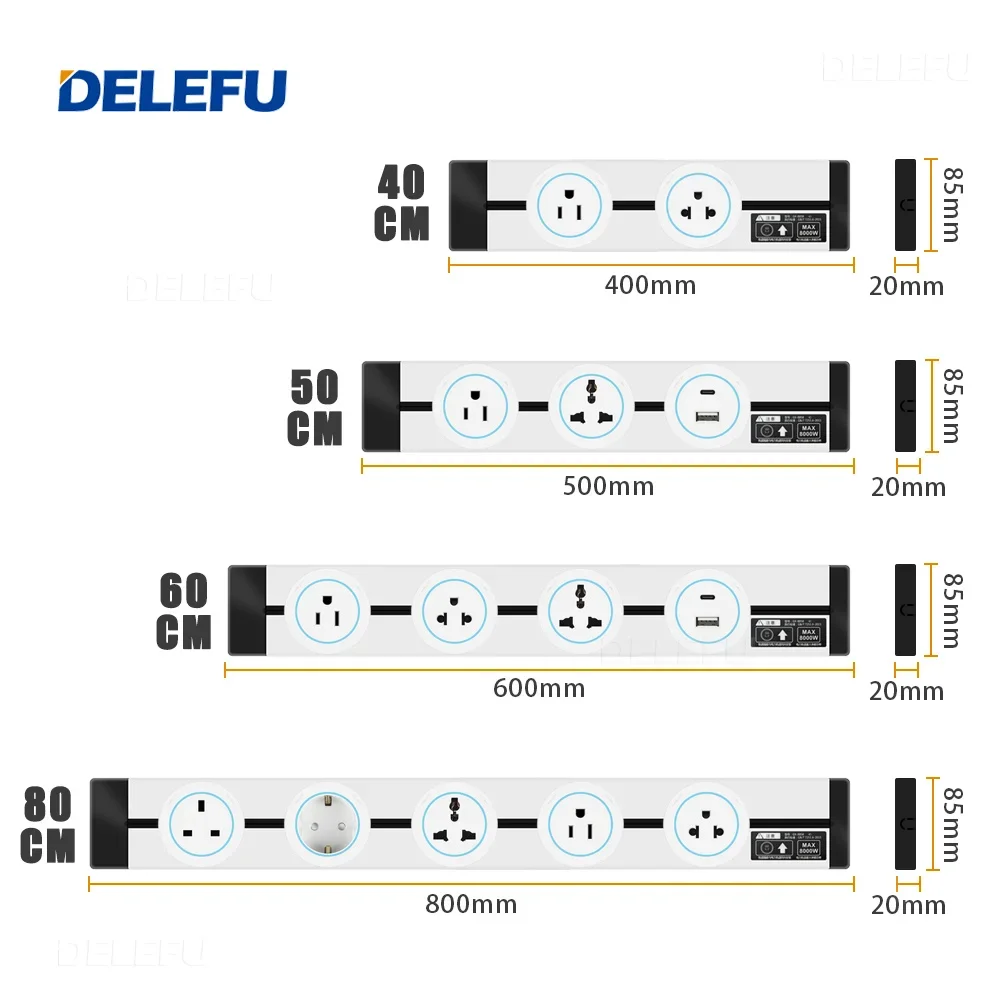 DELEFU White US MX Standard Removable Extension Socket Round Module with Usb Wall Electrical Track Socket