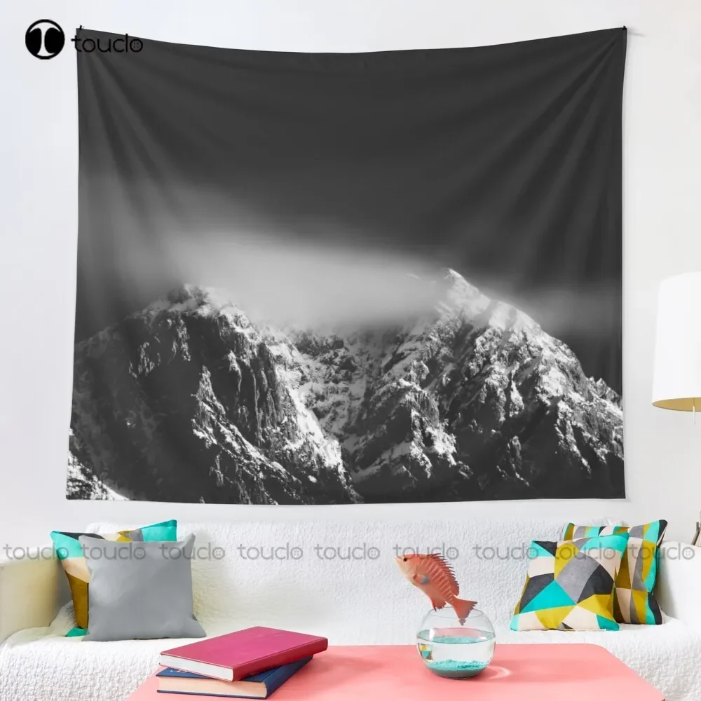 Black And White Long Exposure Of Clouds Above Mountain Tapestry Trendy Tapestry Blanket Tapestry Bedroom Bedspread Decoration