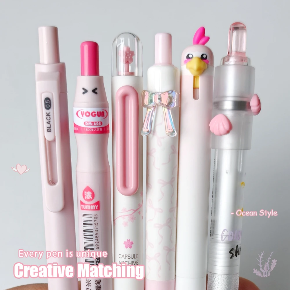 

Набор из 6 розовых гелевых ручек 0,5 мм: милый дизайн, быстросохнущие черные чернила для учебы и офиса