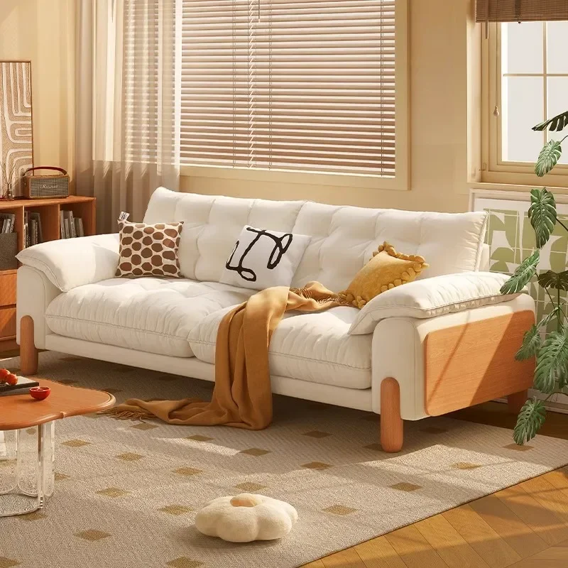 Cherry wood sofa Japanese straight row log wind sofa simple modern small apartment living room technology cloth removable