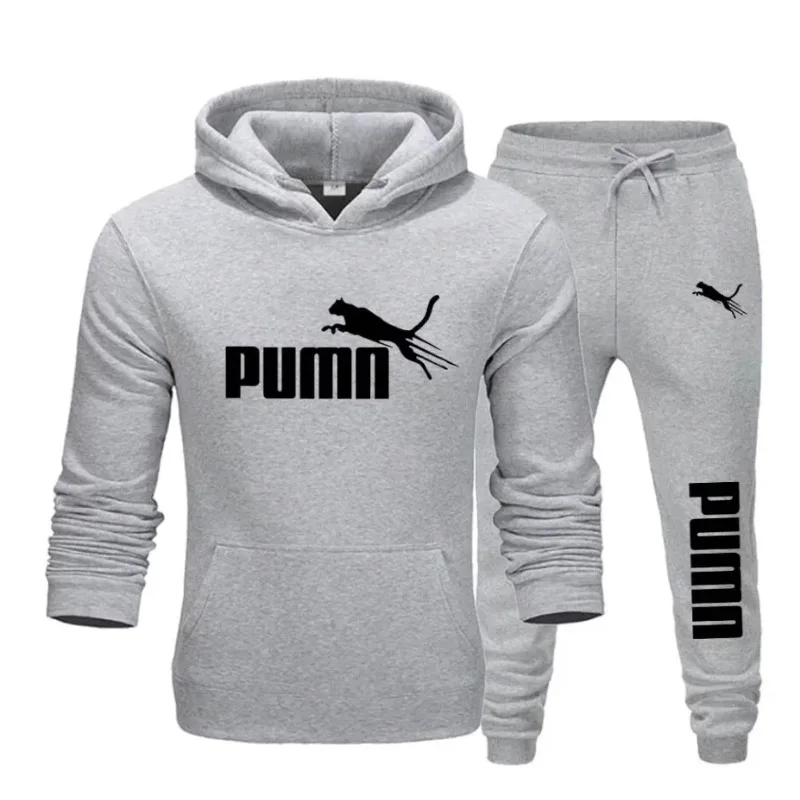 

Autumn and Winter New Men's Casual Fashion Slow Running Fitness Pure Color Pullover Hoodie Shirt and Sports Pants 2-Piece Set