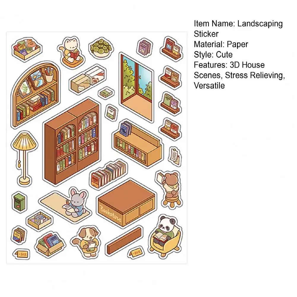 DIY 3D Landscaping Stickers Flower Room Cat Cafe Brown Bakery Library Themes Landscaping Sticker Tear-resistant Surface Decals