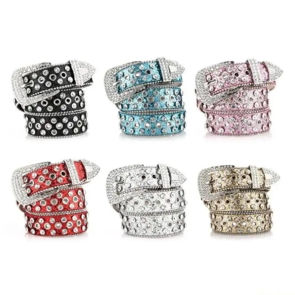 Punk PU Leather Rhinestone Belts Spicy Girl Blingbling Rivet Belt Hollow Y2K Women Waistband Women