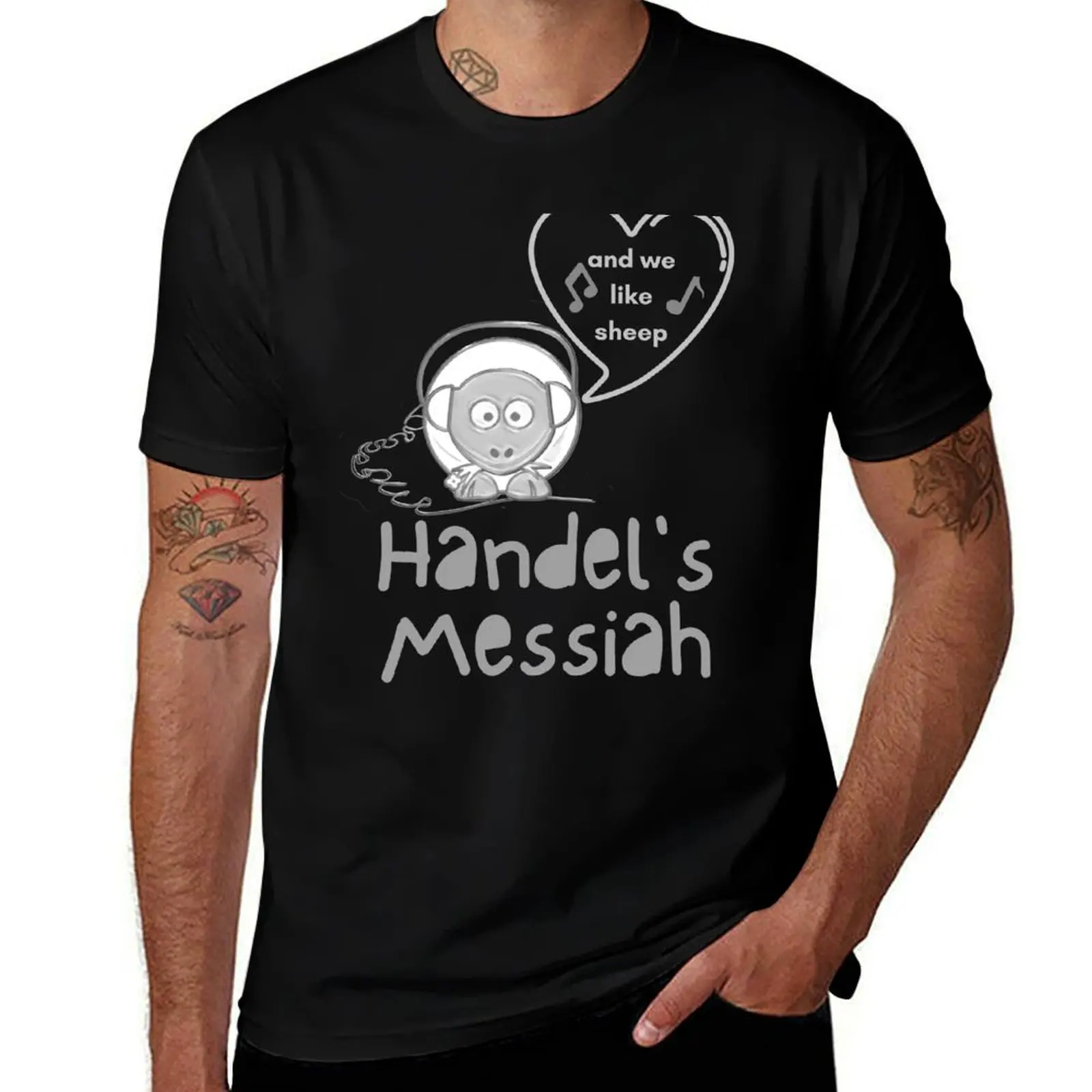 

Handel Messiah Sheep Funny and Cute Monochrome T-Shirt Thanksgiving Casual Tee