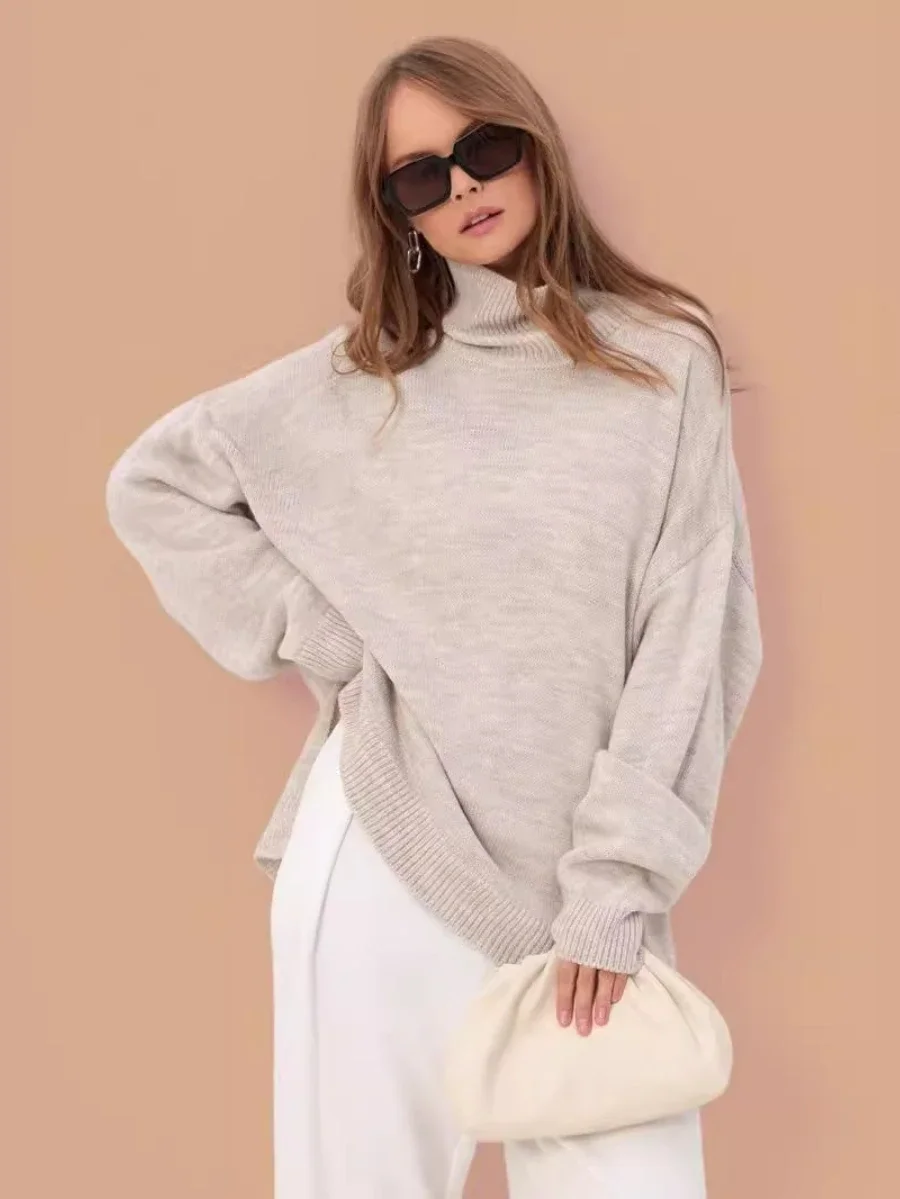 Wolfeel Autumn Winter WomenTurtleneck Knitted Sweater Fashion Oversized Casual Top Loose Jumper Female Pull Thick Warm Pullover