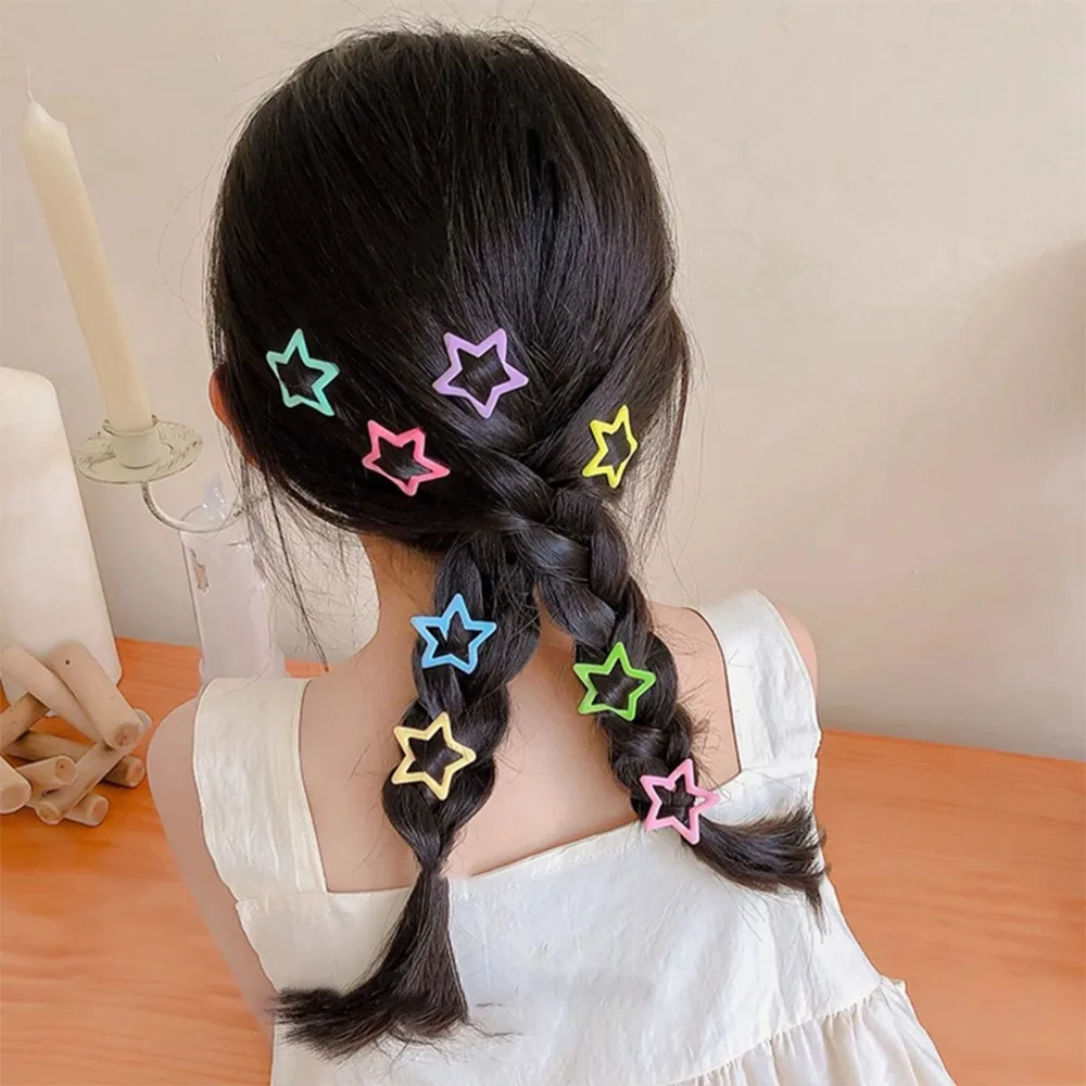 10Pcs Cute Colorful Hair Clips Alloy Handmade Hairpins Star Heart Shaped Candy Color Hair Accessories