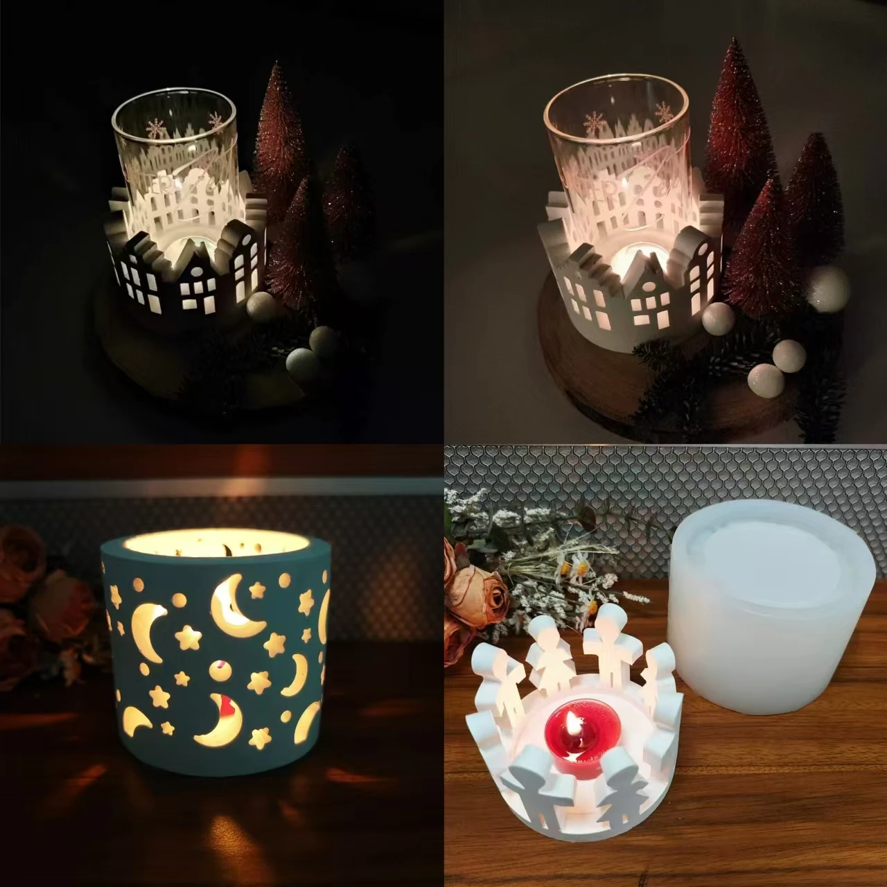 Ring House Candle Holder Ornaments Silicone Mold DIY Epoxy Resin Cement Gypsum Pouring Mold Home Decoration Crafts Ornaments