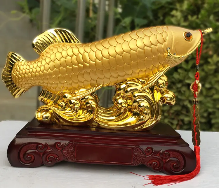 Free ship Good luck FENG SHUI Arowana Golden Fish decorative statue HOME OFFICE company SHOP Efficacious Talisman Money Drawing