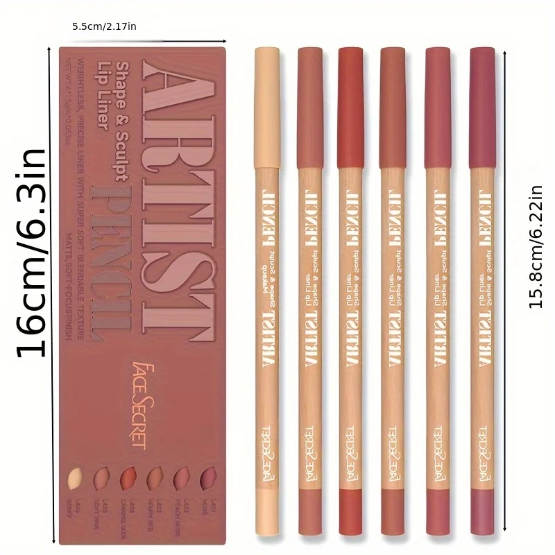 6pcs/Set Nude Lip Liner Makeup Set - Natural And Long-lasting Waterproof Matte Effect Lip Liner Daily Makeup,Lip Combo Makeup