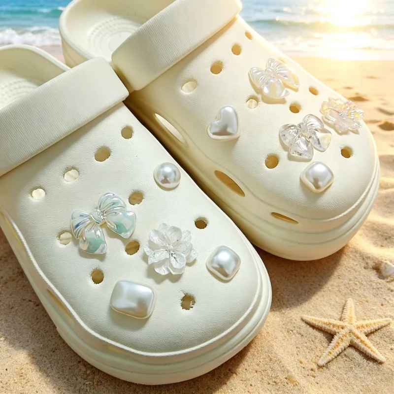10PCS White Flower Shoe Charms Bling Buckle Decorations Removable Multifunctional Shoe Clips Accessory for Shoes