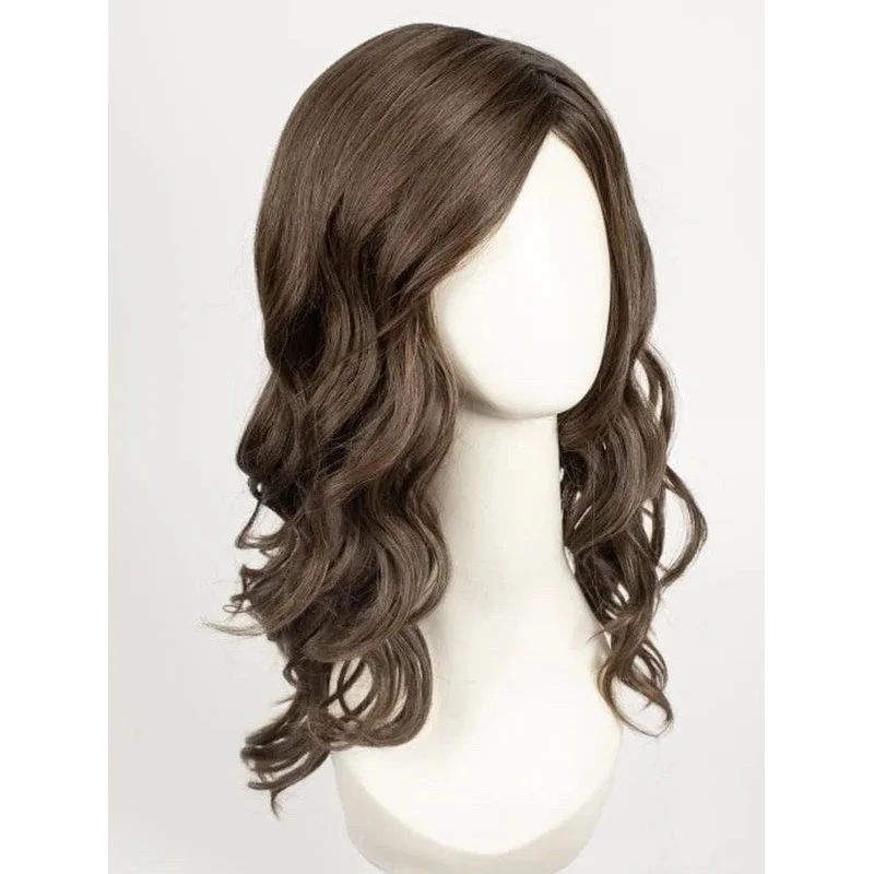 100% Hair New Fashion Charm Women's Dark Brown Wavy Full Wigs 16 In