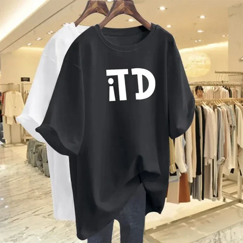Women Clothing Cartoon Printed T-shirt Summer Simple Loose Short Sleeve Pure Cotton Top Tee Basic Pullover