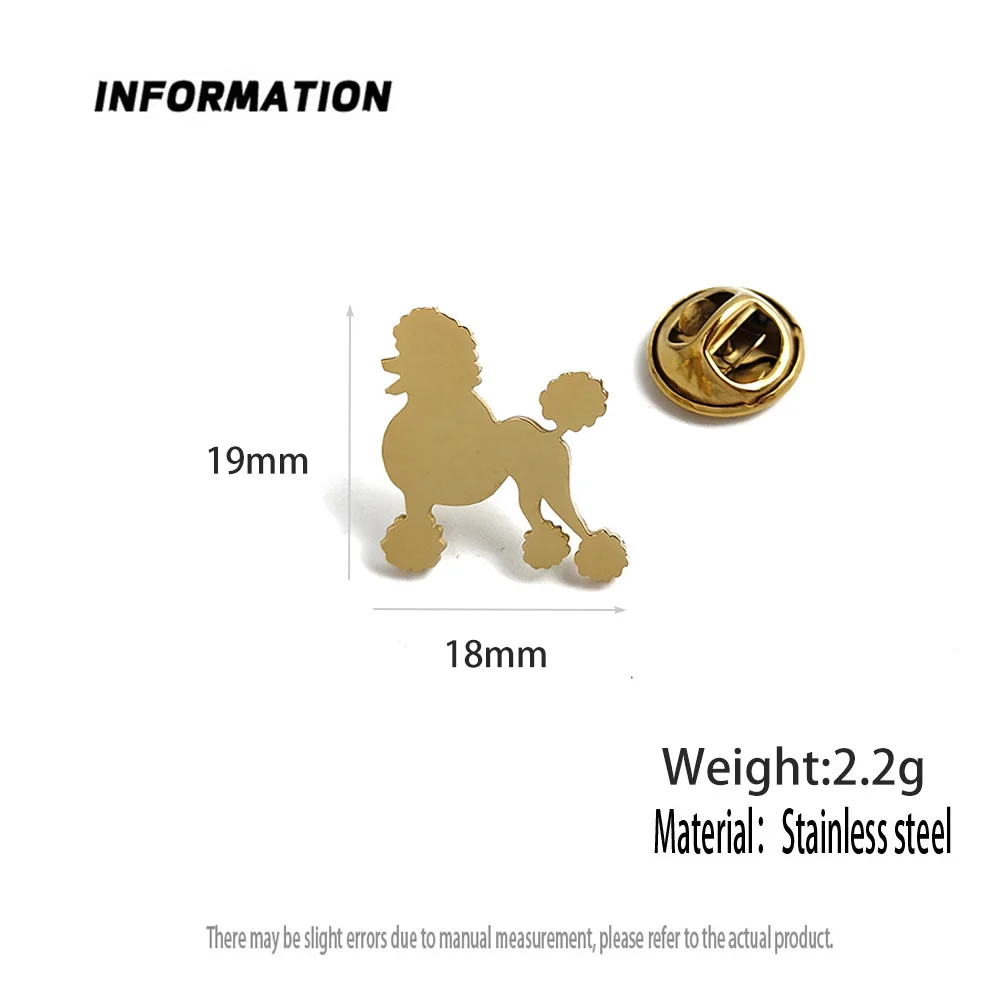 Cartoon pet dog Teddy gold-plated badge, suit lapel pin stainless steel black, anti-exposure buttons for women, brooch for men