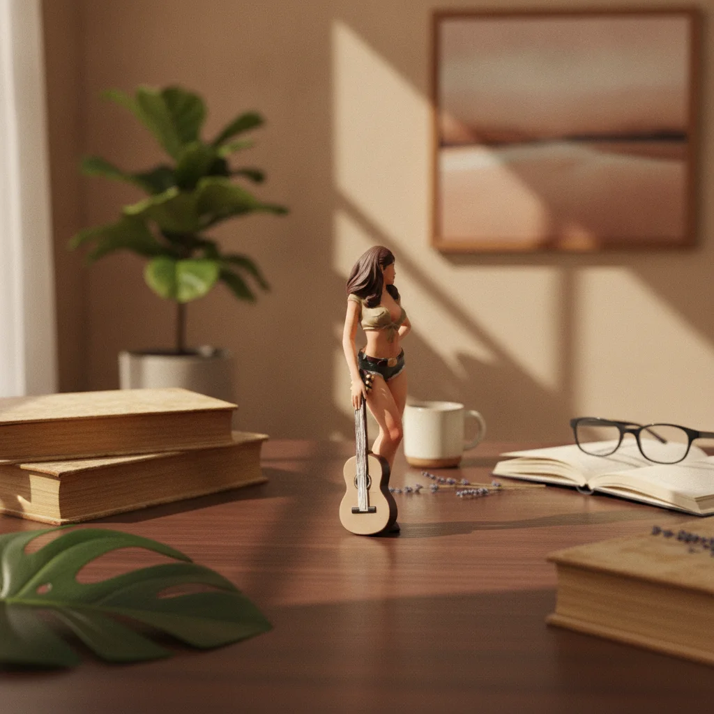 Miniature Female Figurine Sculpted Figurine with Guitar Miniature Guitar Model Detailed Diorama Prop Lifelike for Collectors
