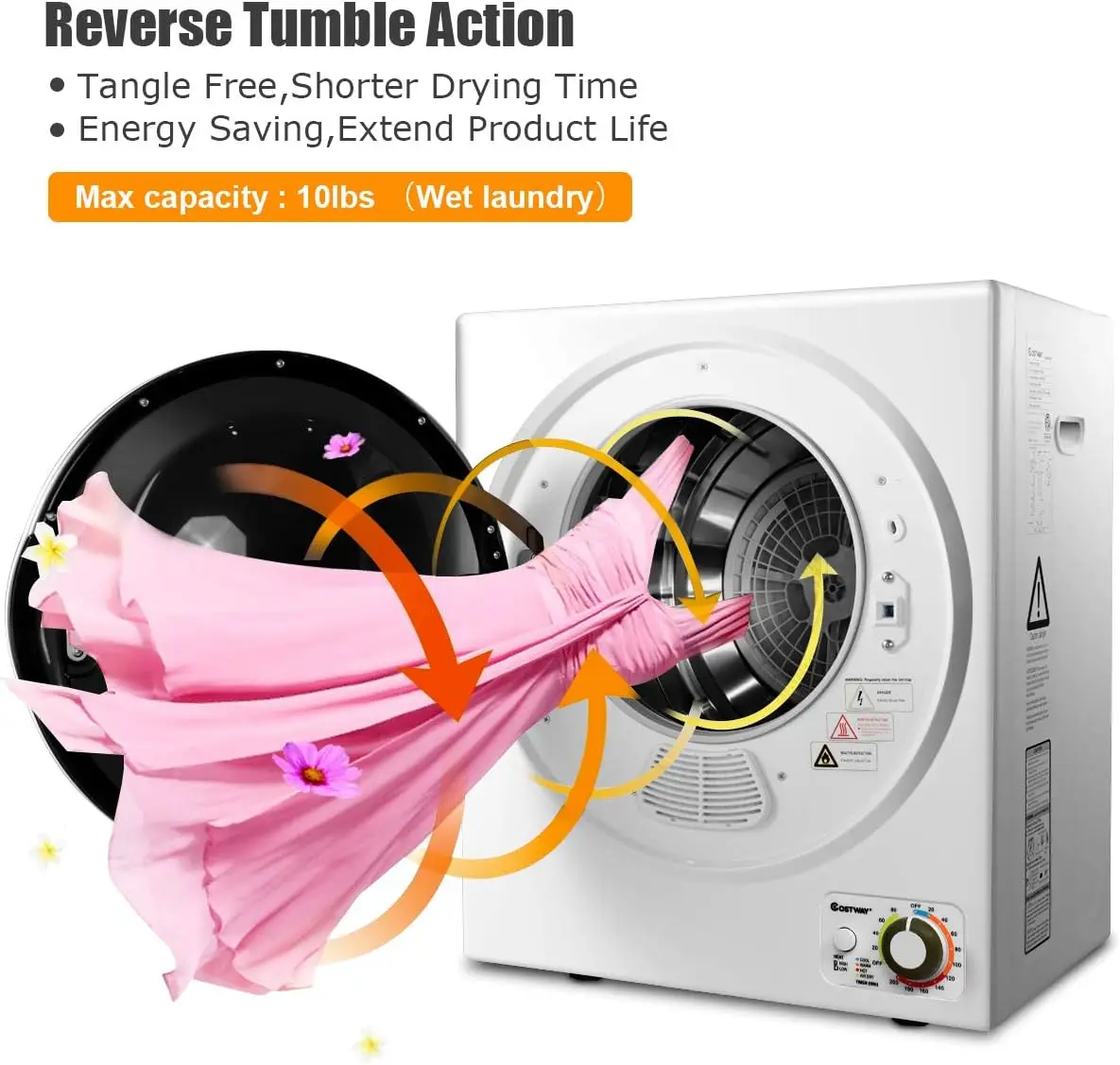 Compact Laundry Dryer 110V Electric Portable Clothes Dryer with Stainless Steel Tub Control Panel Downside Easy Control