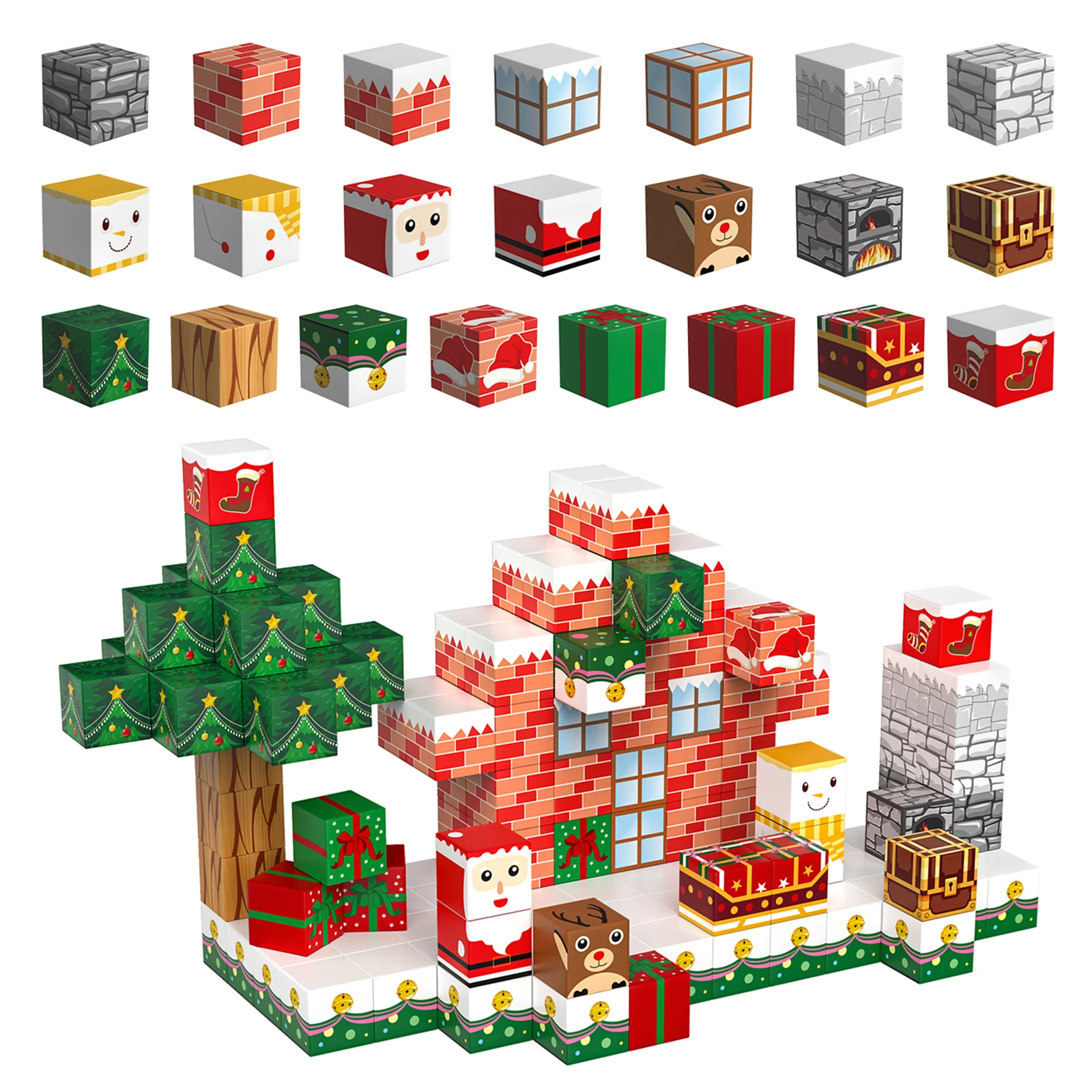 TOYLINX 154PCS Magnetische Blokken Stem Onderwijs Kit Speelgoed met Sneeuw Huis Building Set voor Kinderen Perfect Kerst/verjaardagscadeau